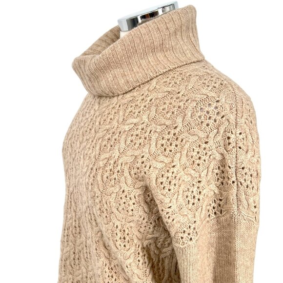 Nanette Lepore Lace Knit 100% 2-Ply Cashmere Turtleneck Sweater Beige Size Small - Picture 3 of 10